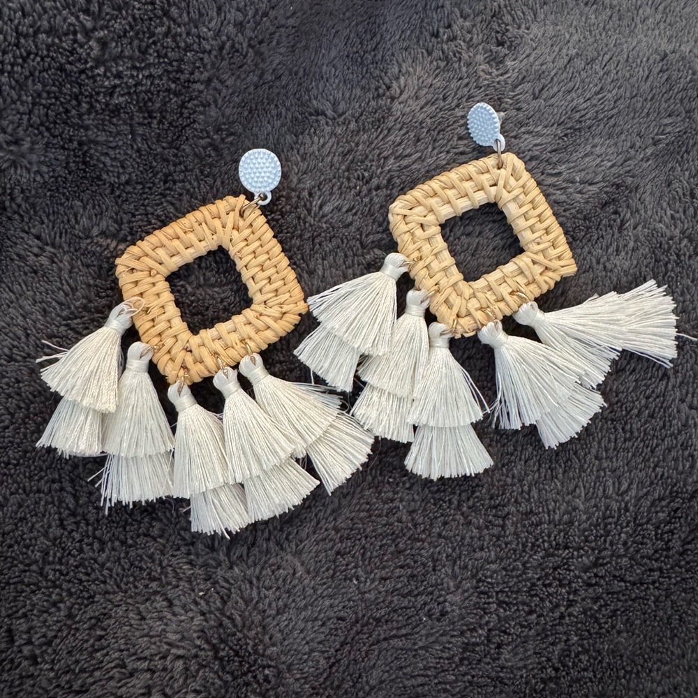 Woven Square Tassel Earrings
